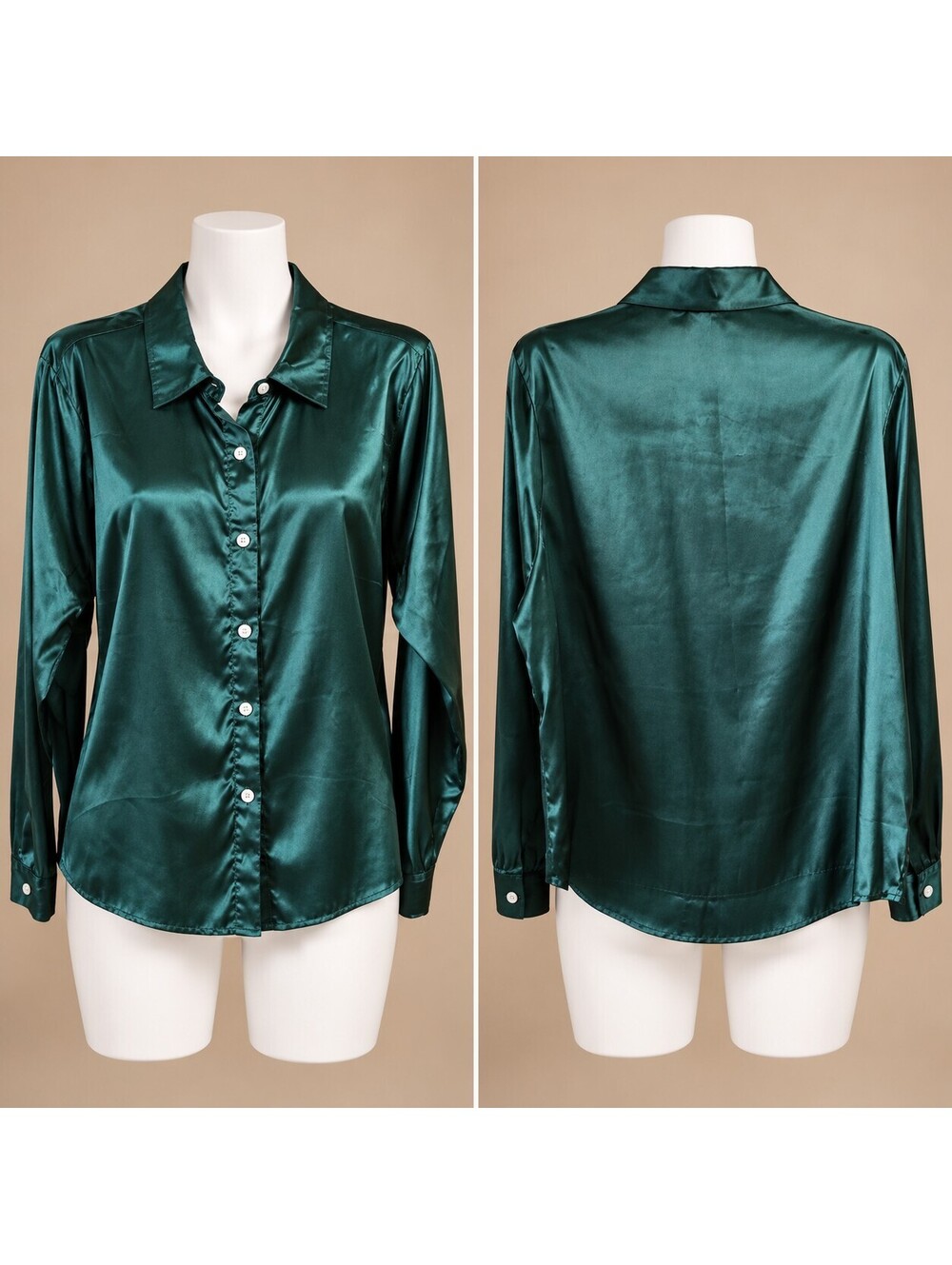 L’AGENCE Emerald Green Satin Silk Blouse L-XL